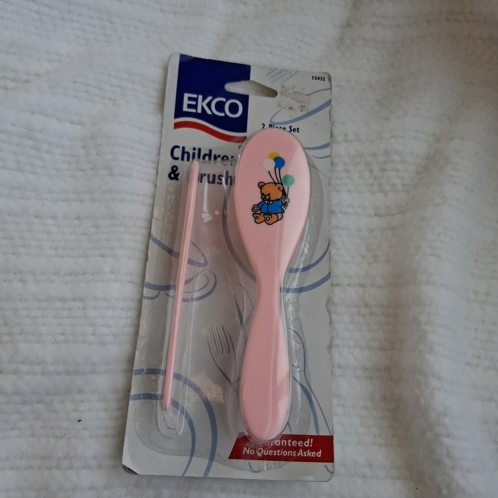 Vintage NOS 90s Y2k Baby Pink Ekco Comb Brush USA Teddy Bear Balloons NEW